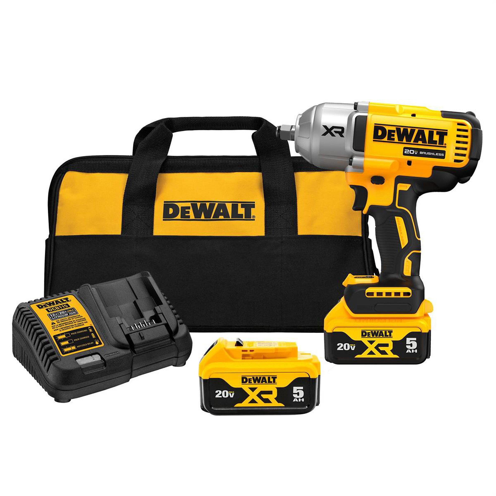 DEWALT 20V MAX XR 1/2in. High Torque Impact Wrench Kit — 1030 ft.-lbs. Fastening Torque, 1400 ft.-lbs. Breakaway Torque, Hog Ring Anvil, Model# DCF900P2